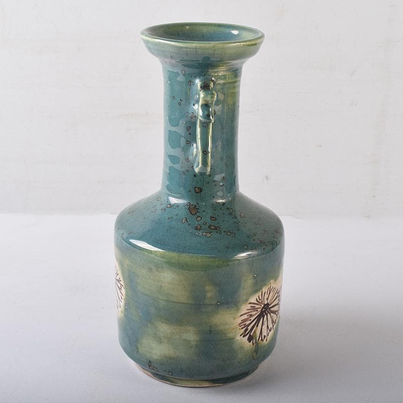 北大路魯山人作　織部焼　花文　耳付花瓶　黒田陶々庵極箱　M　R8680B