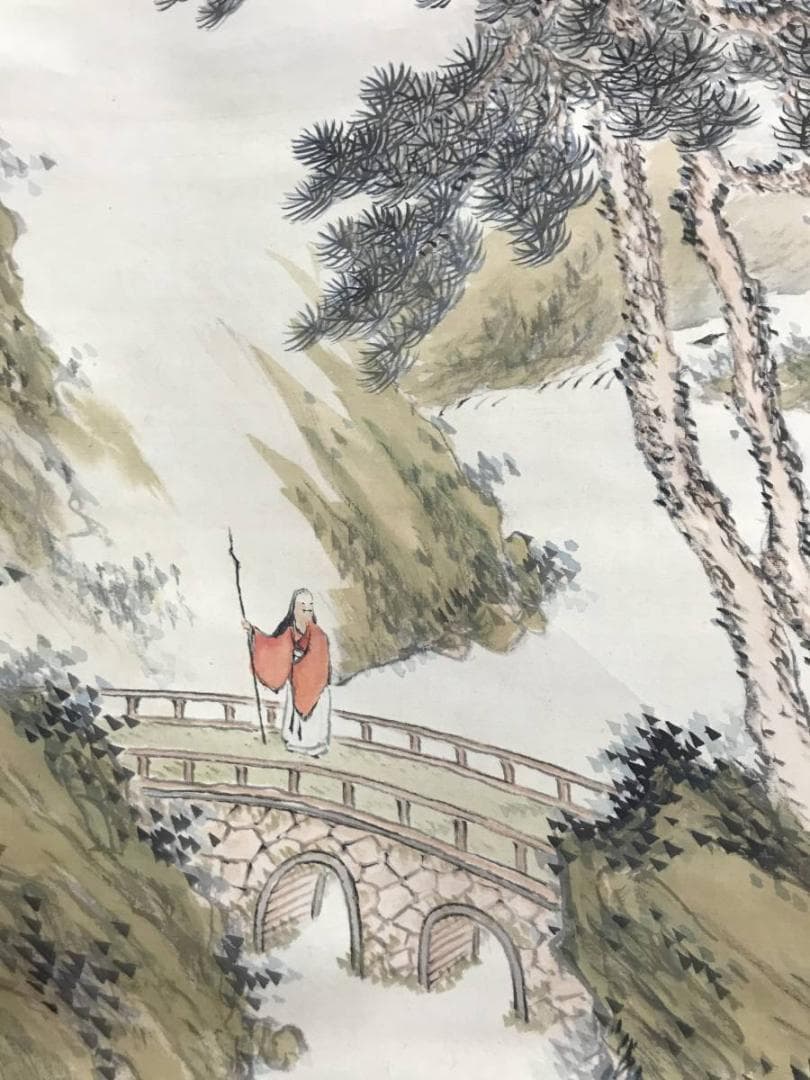 【真作】錦織竹香/青緑山水人物図/山水図/為書有り/掛軸/名家伝来/AD-80