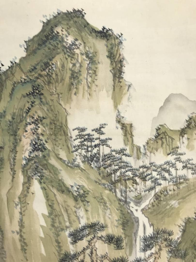 【真作】錦織竹香/青緑山水人物図/山水図/為書有り/掛軸/名家伝来/AD-80