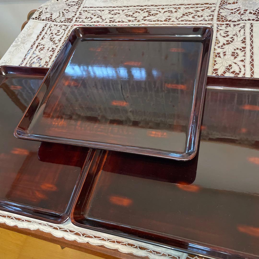 会席膳　木製　漆塗り　根来　曙塗　三枚　尺ニ　ヴィンテージ