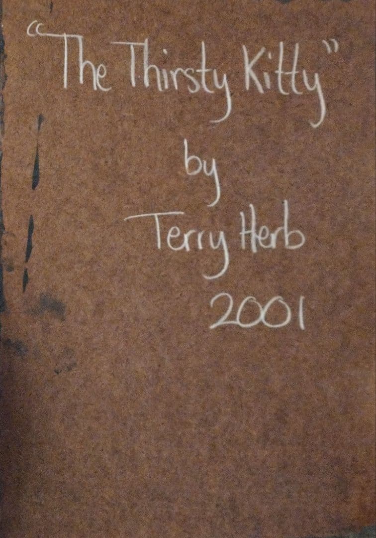 アメリカ人画家terry herb作　喉が渇く子猫　アクリル画