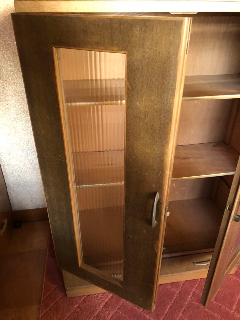 ヴィンテージ 木製キャビネット ガラス扉 引出し付き