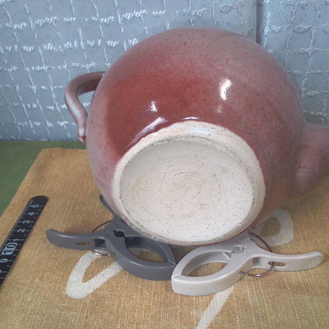 赤褐色 陶器製 急須 骨董 美術 アンティーク 辰砂？ 笠間焼？ 甚八？