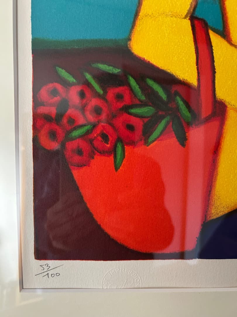 ロジェ・ボナフェ『赤い買物かご』(リトグラフ)