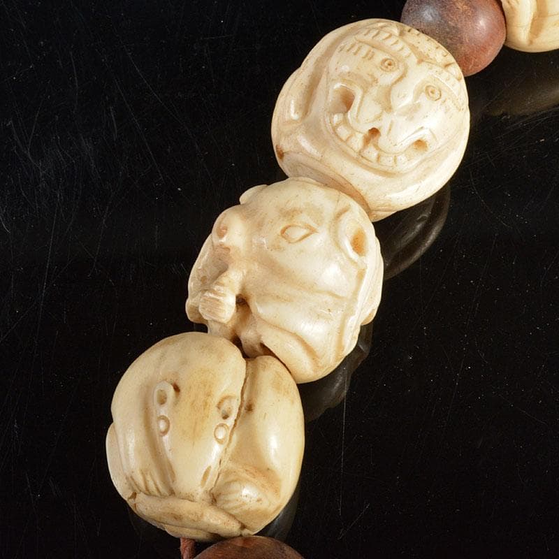 時代提げ物　獣骨製　干支　数珠　念珠　根付　D　R4834