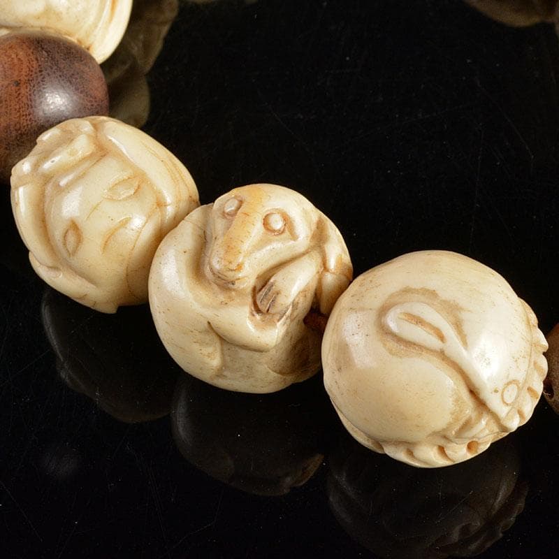 時代提げ物　獣骨製　干支　数珠　念珠　根付　D　R4834