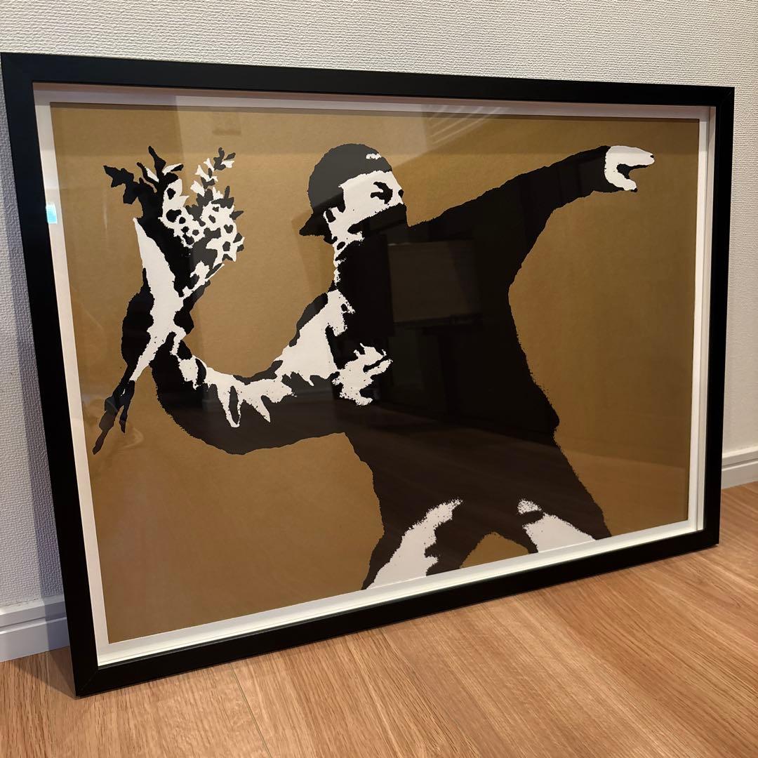 Banksy 花束を投げる男　ゴールド　wcp