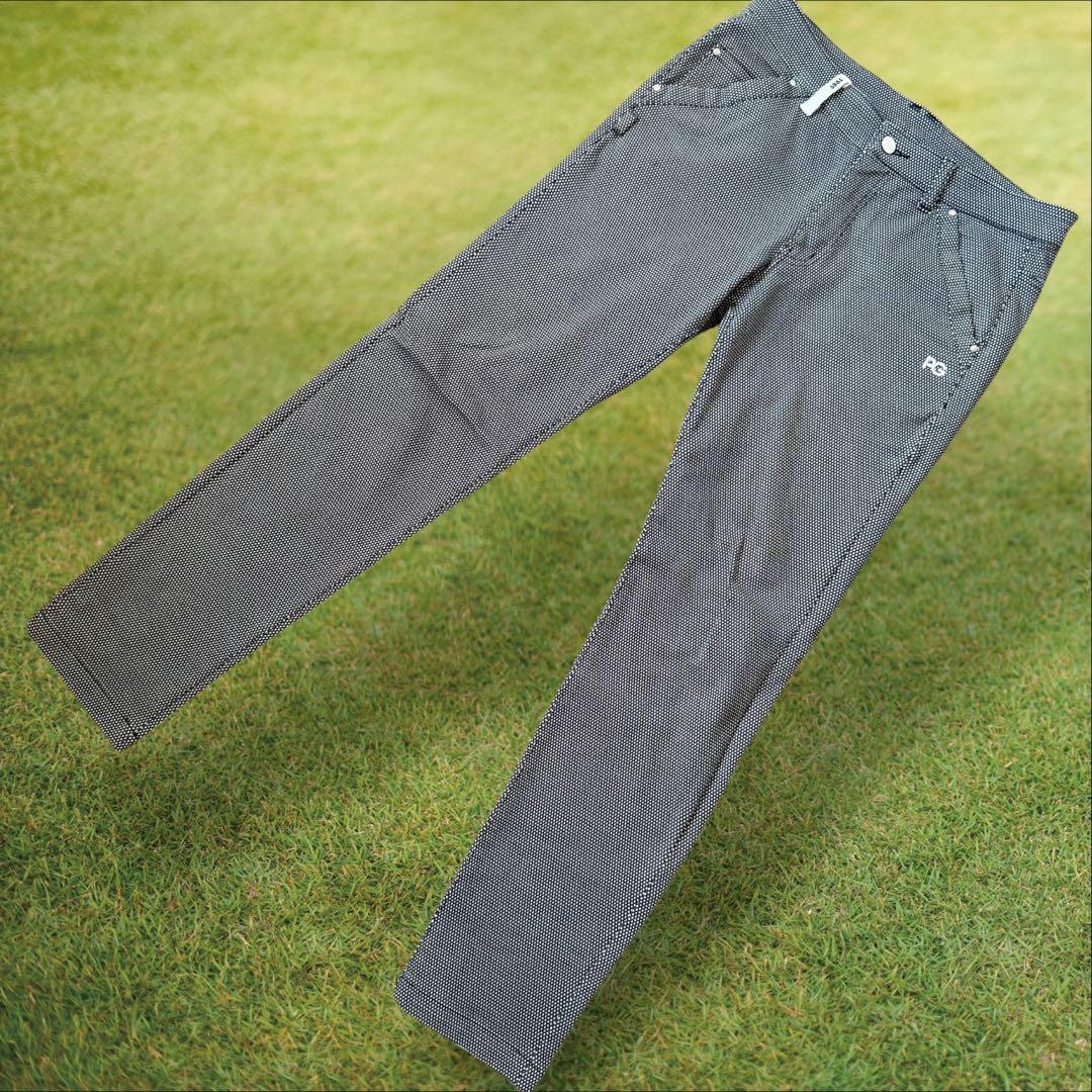 パーリーゲイツ　パンツ　総柄　グレー　M〜L相当　生地厚　コットン素材　白　4