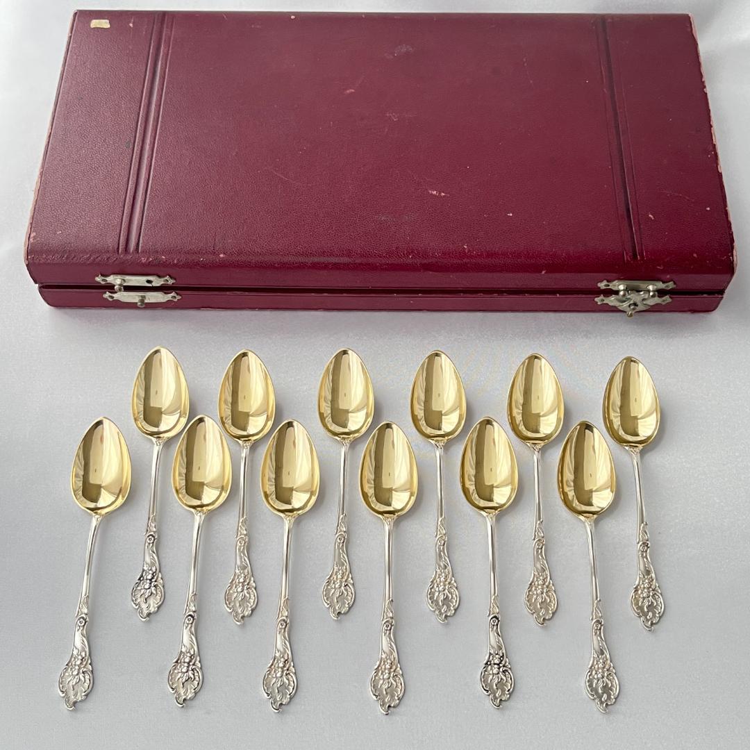 【ドイツ】レリーフのモカスプーン 12本【純銀】 10.5cm ケース