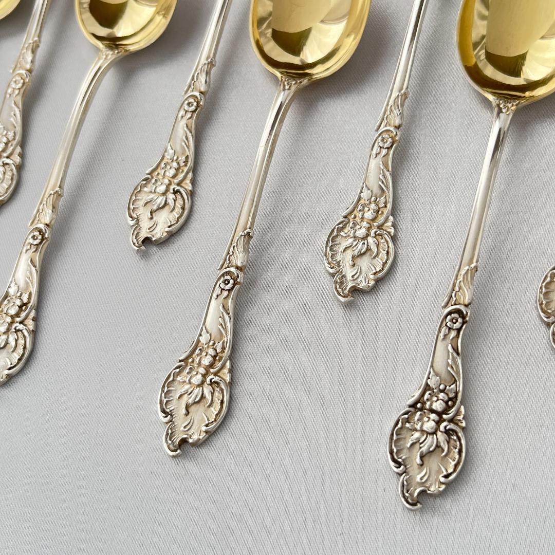 【ドイツ】レリーフのモカスプーン 12本【純銀】 10.5cm ケース