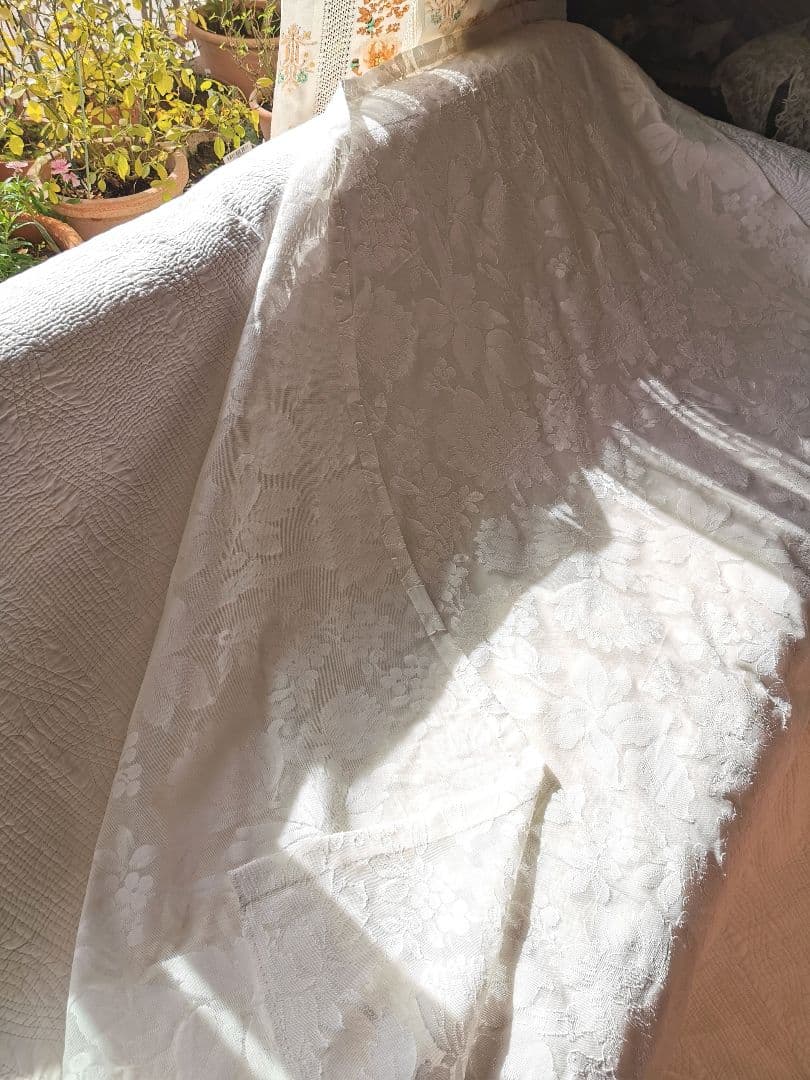 アンティークノッティンガムマドラスレース 向日葵 紫陽花ライラックカーテンパネル