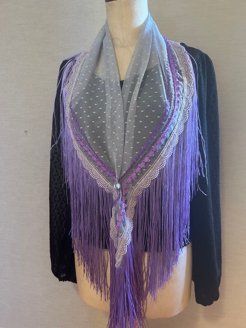 新作★パープル系フラメンコシージョドット柄チュールレース