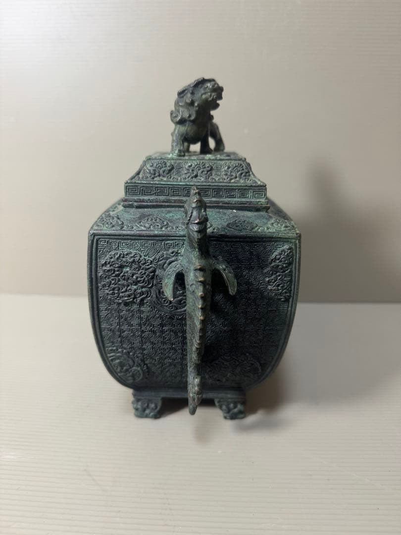2136  高岡銅器 米田秀保造 獅子摘 龍鳳凰紋 四つ足 香炉