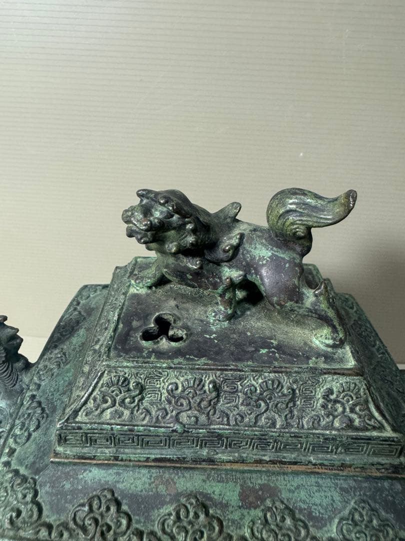 2136  高岡銅器 米田秀保造 獅子摘 龍鳳凰紋 四つ足 香炉