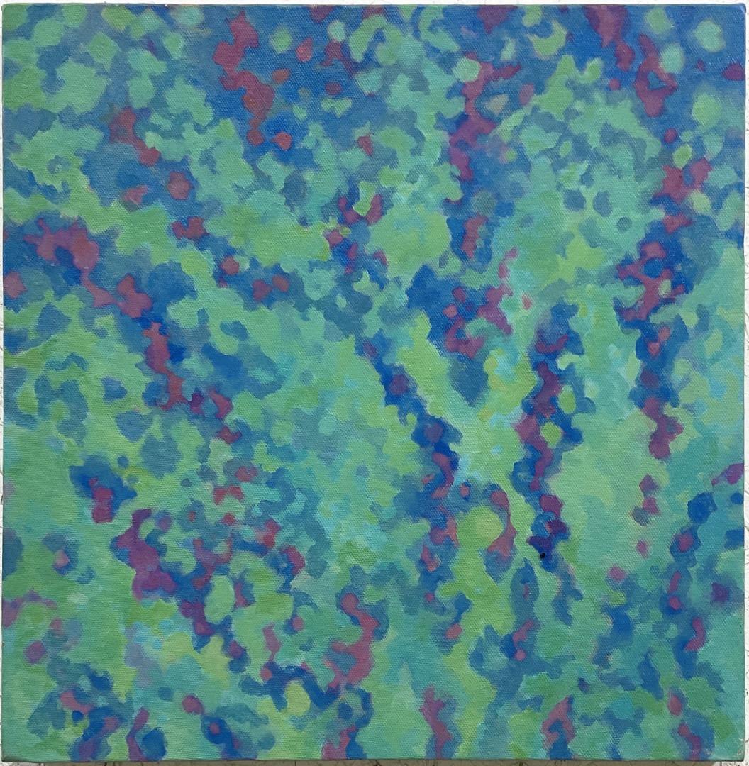 絵画 835 油絵/抽象画風/斑紋/S4号 青と緑の抽象油彩画