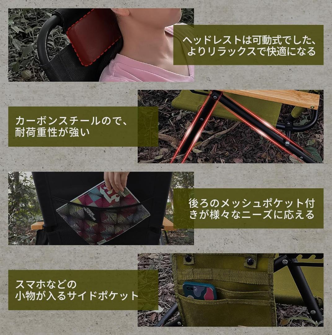 【新品・未使用】DesertFox キャンプチェア リクライニング 2脚　黒