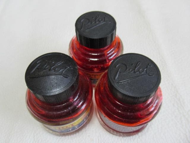 極希少 未使用 昭和15年 外箱付◆パイロット『並木製作所』インク瓶3本 「赤」