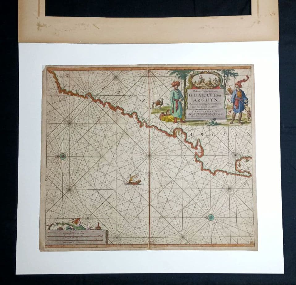 額装品　17世紀　J. ヴァン クーレン作　「西サハラの海岸線」　海図　大型作品