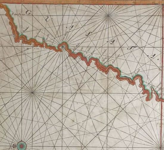 額装品　17世紀　J. ヴァン クーレン作　「西サハラの海岸線」　海図　大型作品