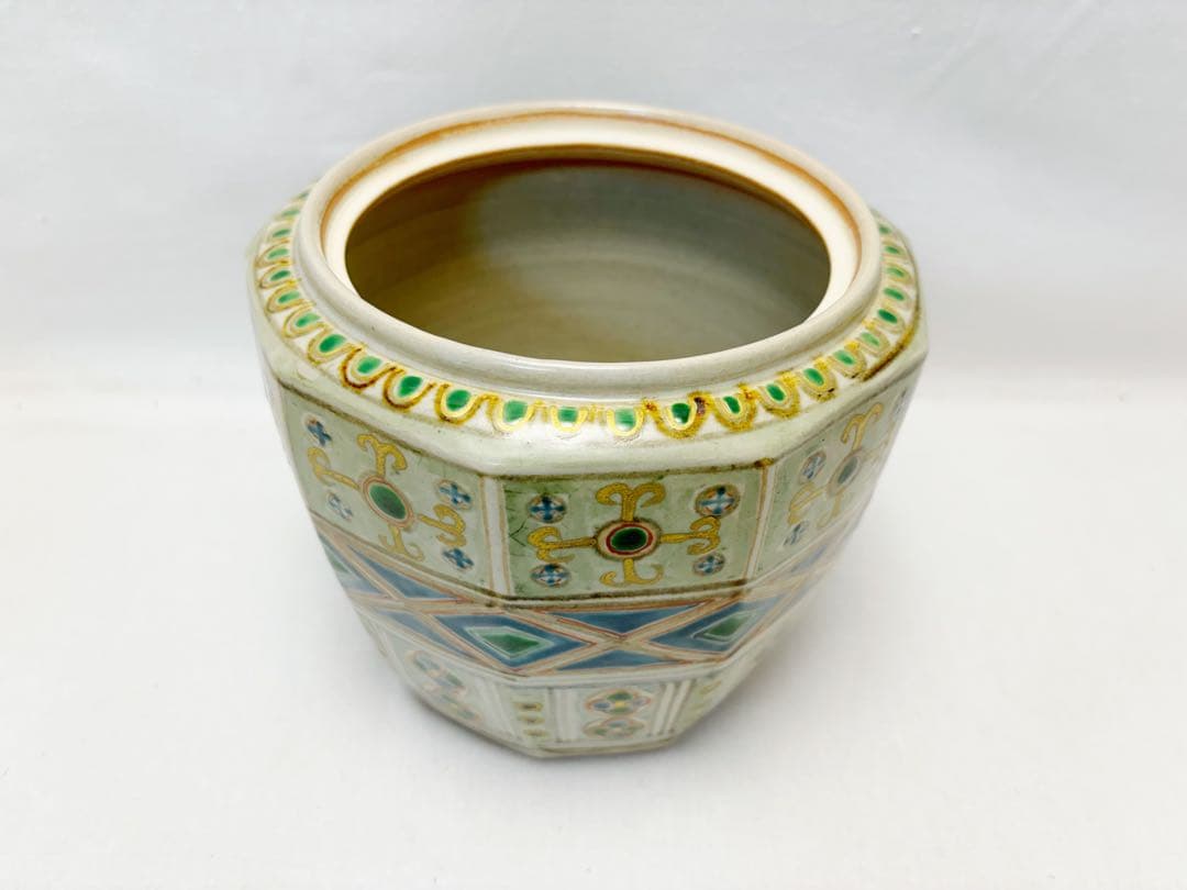 未使用 茶道具 国領 東斎造 （寿人） 瑞穗窯 唐草丸紋 水指 共箱