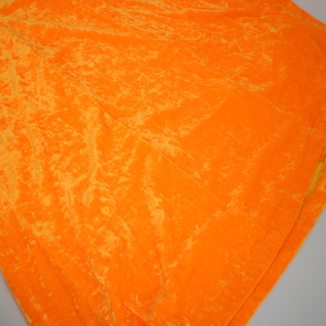 【フラダンス用衣装 ベロアドレス】光沢艶有り オレンジ オーガンジーフリル付き