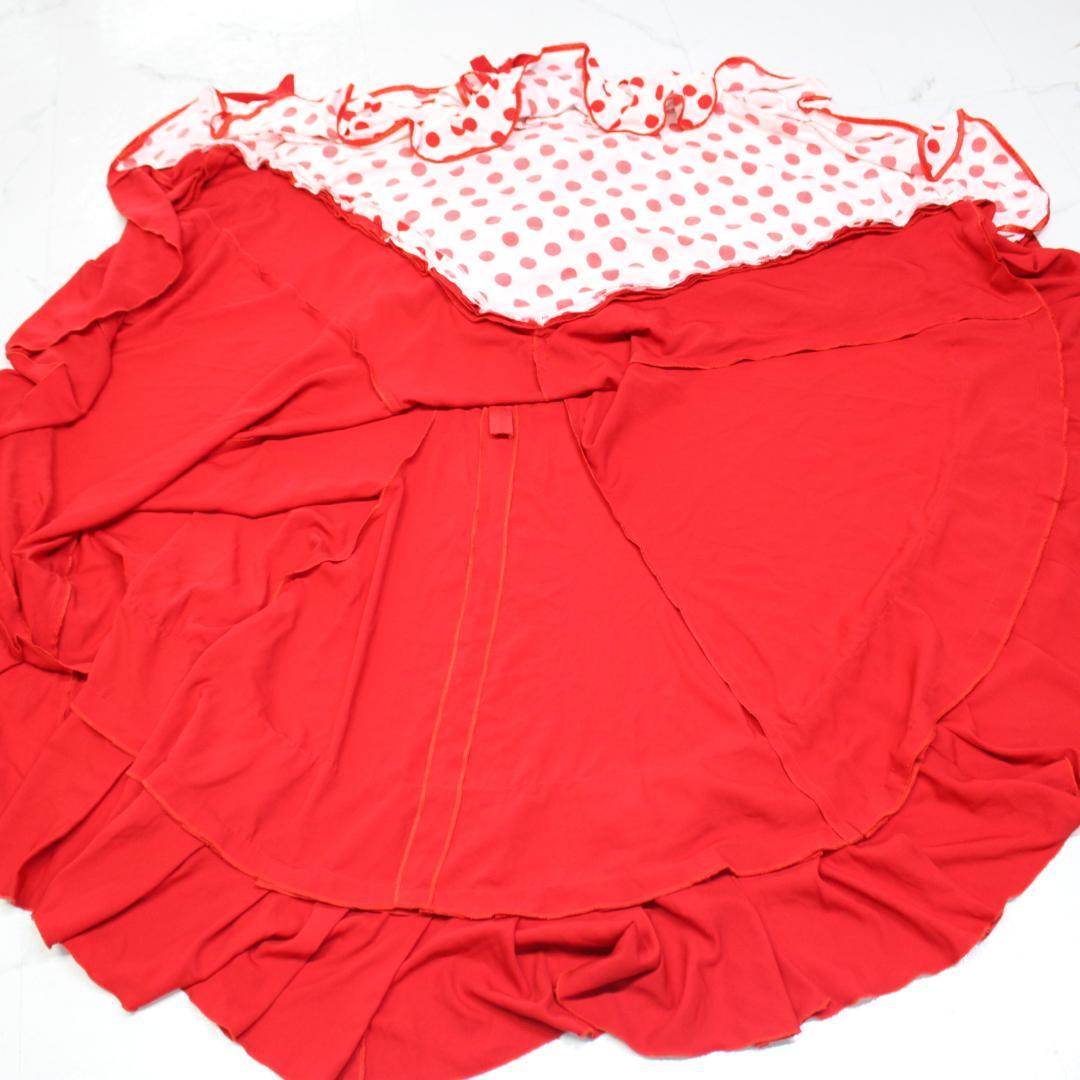 【美品 フラメンコ衣装】レッド×豪華ボランテ ワンピース ドレス 水玉 ドット