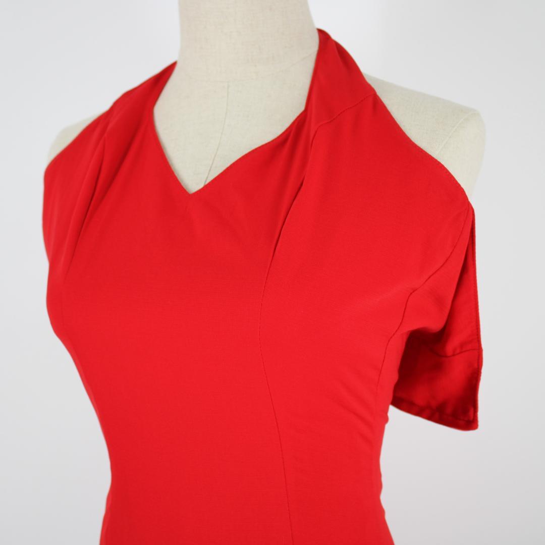 【美品 フラメンコ衣装】レッド×豪華ボランテ ワンピース ドレス 水玉 ドット