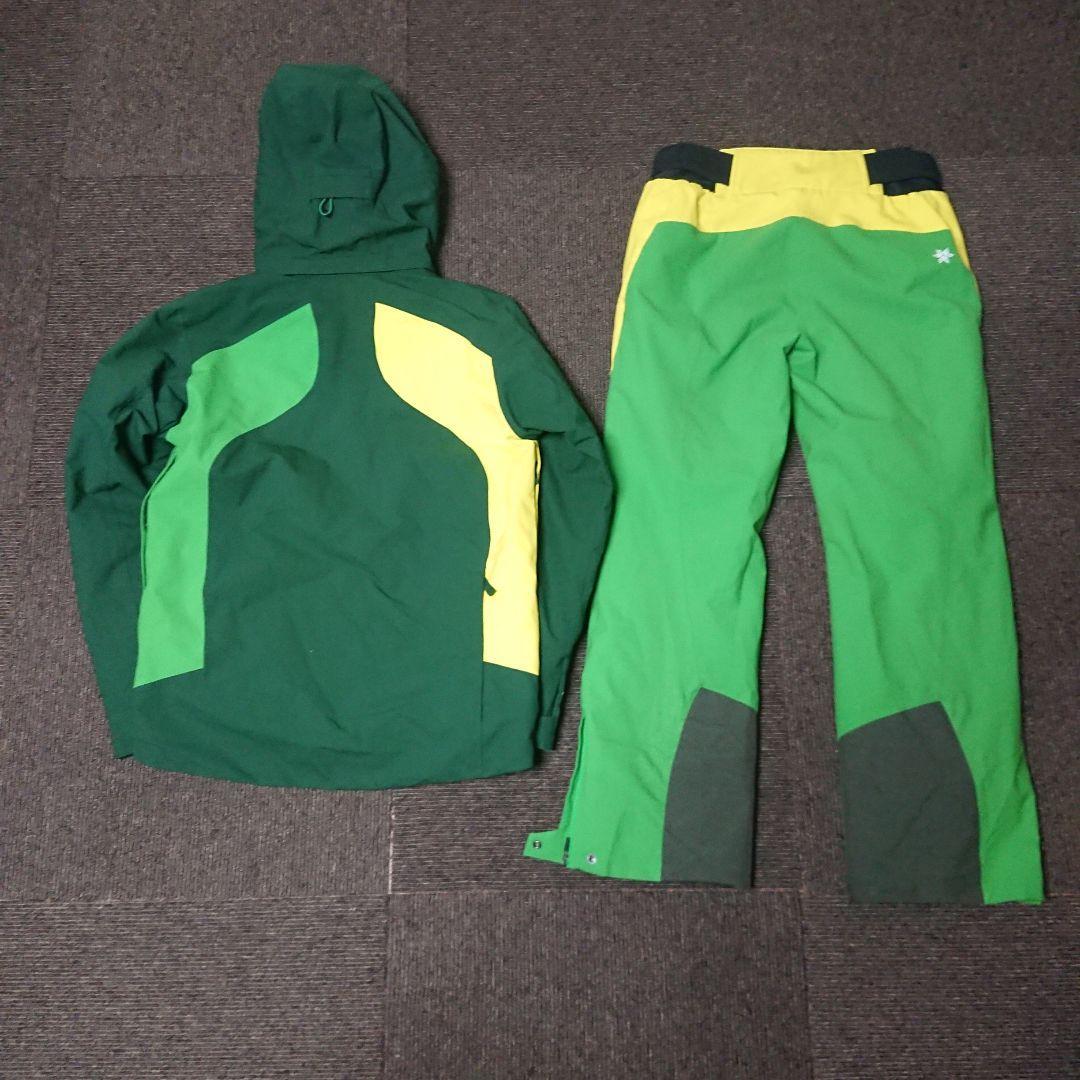 送料無料【Goldwin】イエロー×グリーンスキーウェア上下セット 上M下M-S