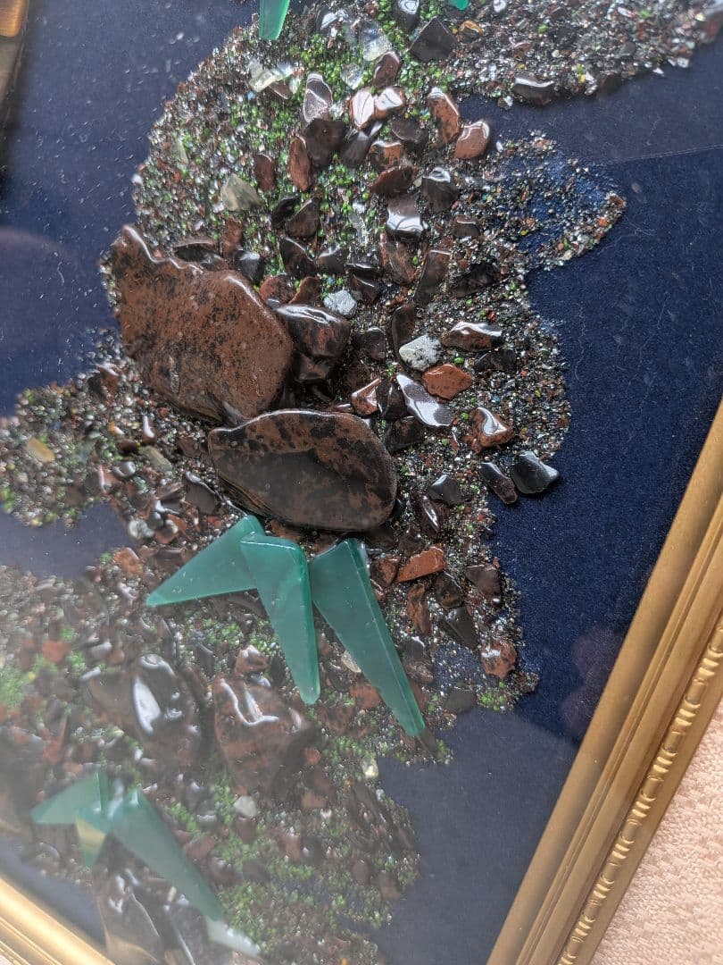 天然石虎アート作品 大きなサイズ　宝石画　タイガーアイ 縁起物！