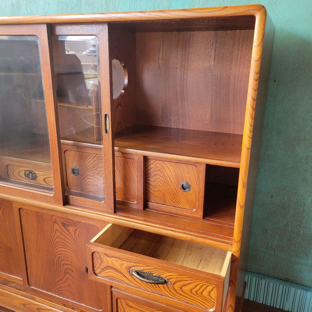 昭和レトロ 茶箪笥 水屋箪笥 ガラス戸収納棚 和家具 ヴィンテージ 店舗什器