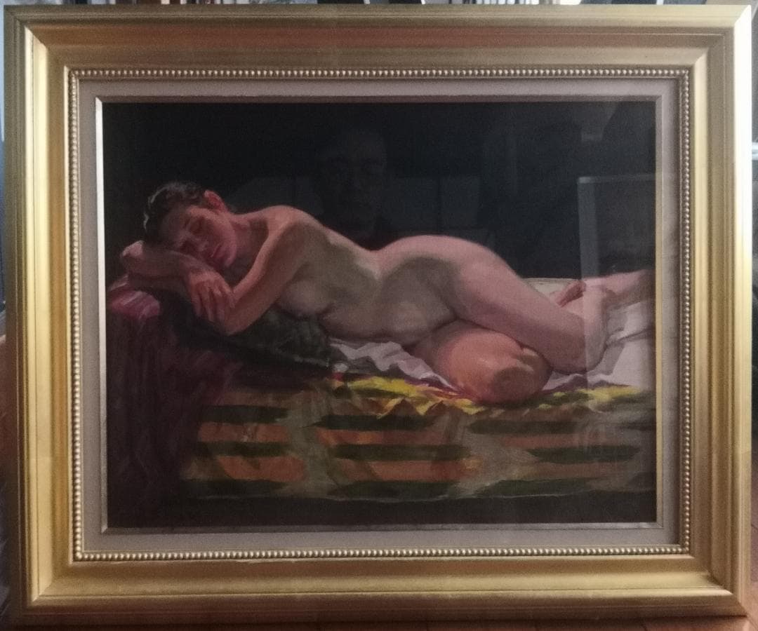 江成 一郎 氏 のP１０号油彩作品「うたたね」裸婦の名手　白日会会員　日展会友