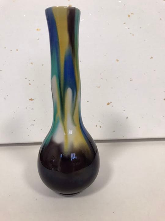 三代 人間国宝 徳田八十吉  (正彦銘)彩釉　花入　21.5㎝ 管理T34