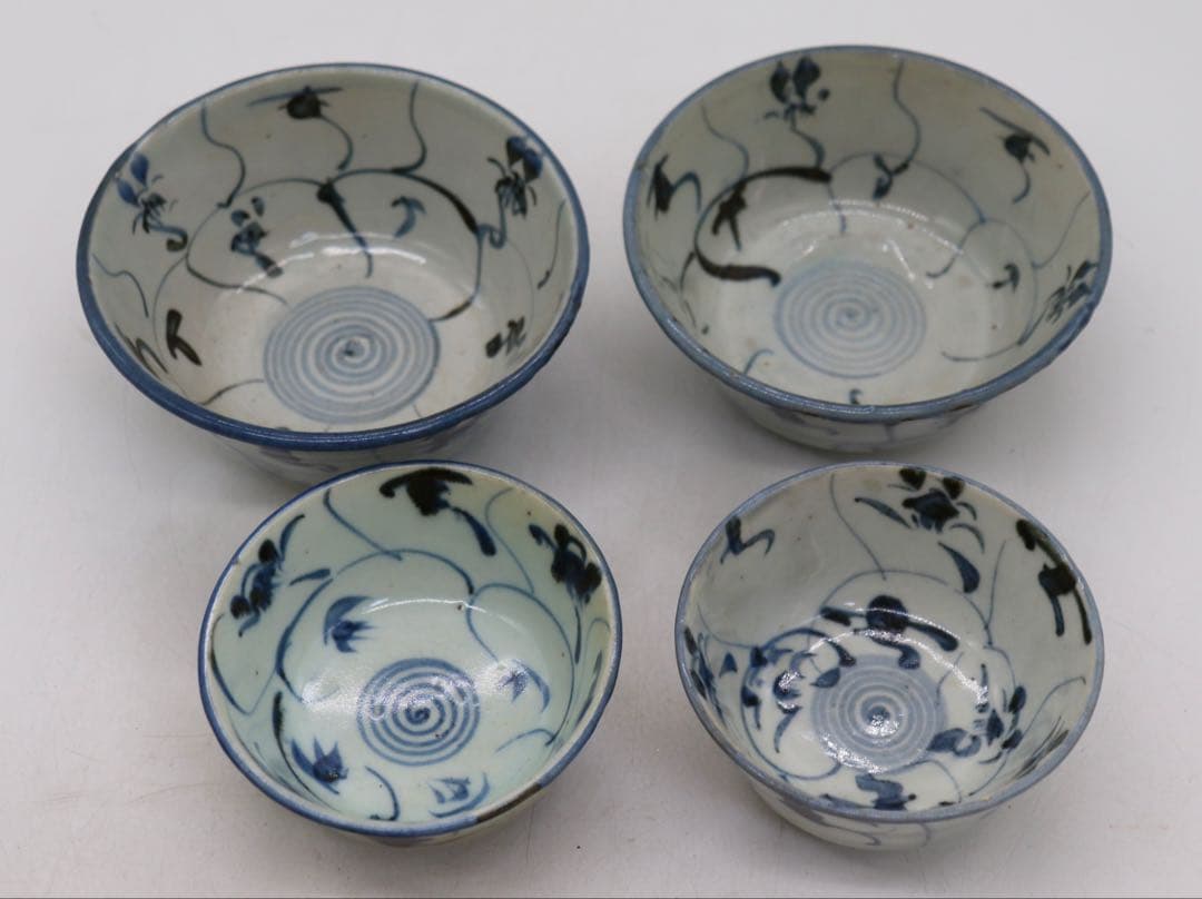 中国　清時代　染付　お碗大&小4点まとめ　送料込み250816