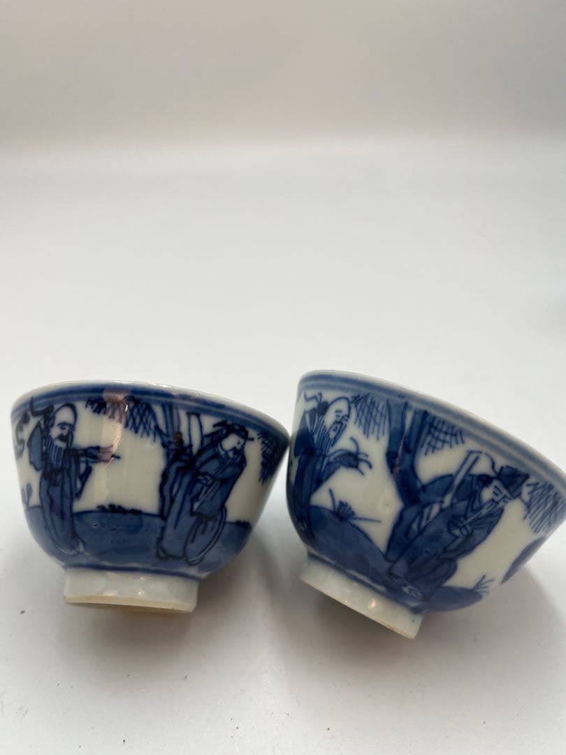 中国 清朝古染付 小振 煎茶碗 4客 唐物 玉露茶碗 茶器 茶道具 煎茶道具