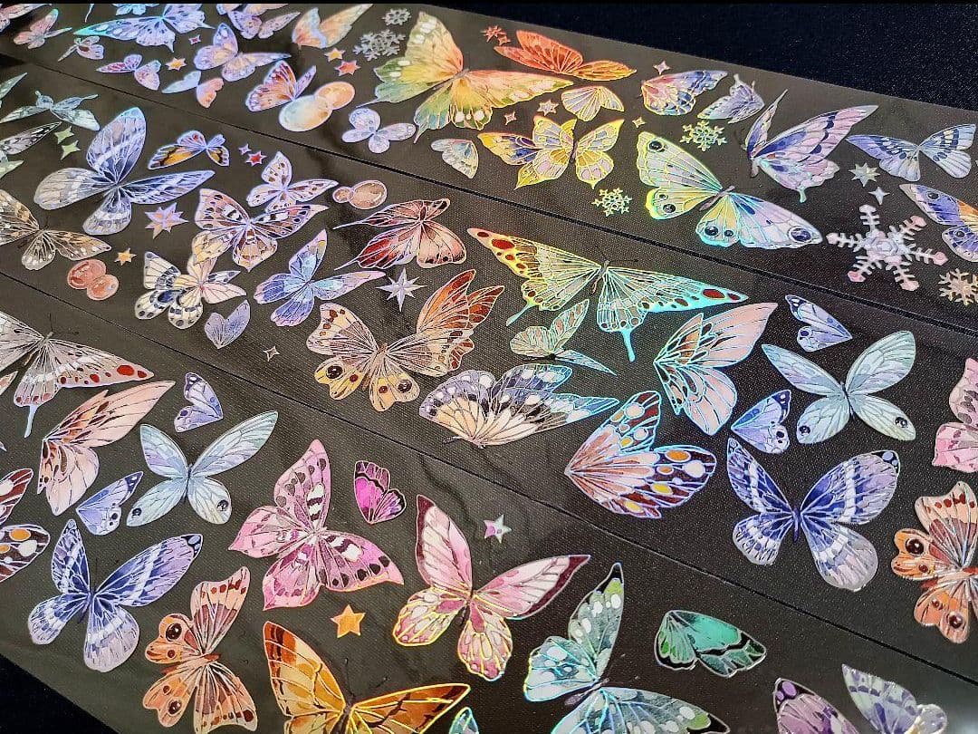 切売 101★ 海外 マスキングテープ マステ PET 装飾 蝶 銀ホロ