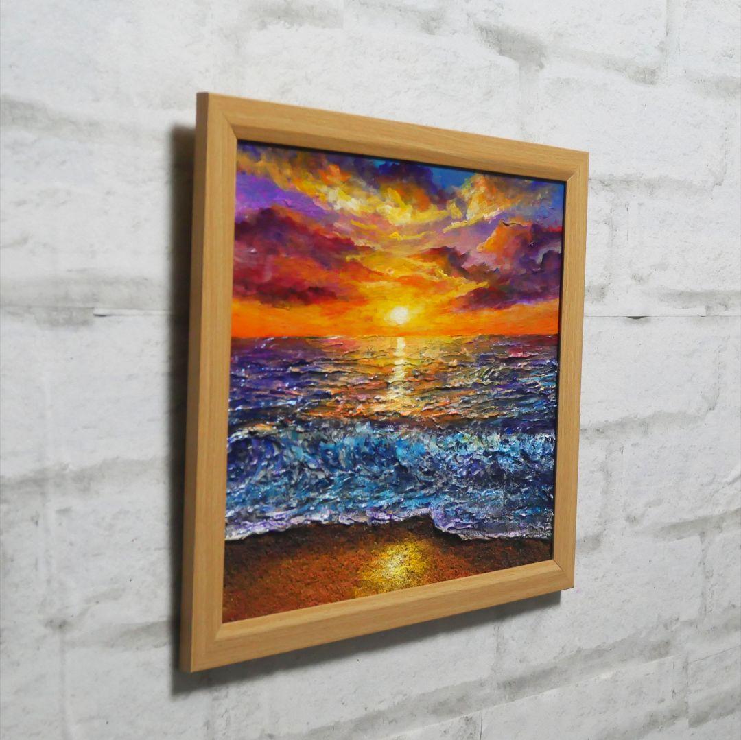 油絵 油彩 油彩画 絵 絵画 【水平線に沈む夕日】