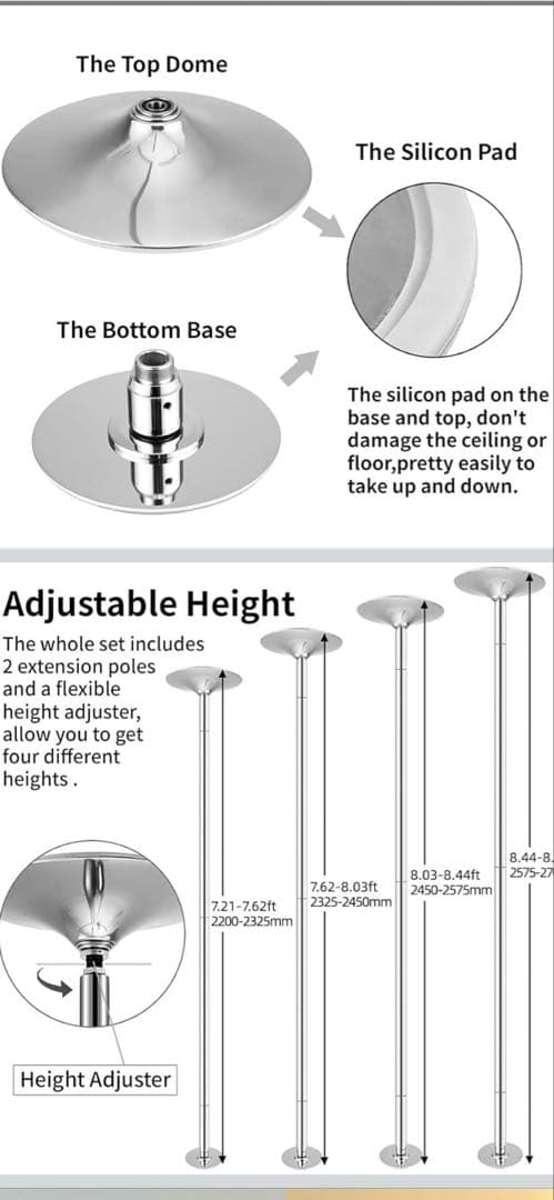 ポールダンス　練習用天井取り付け式ポール 2in1モード