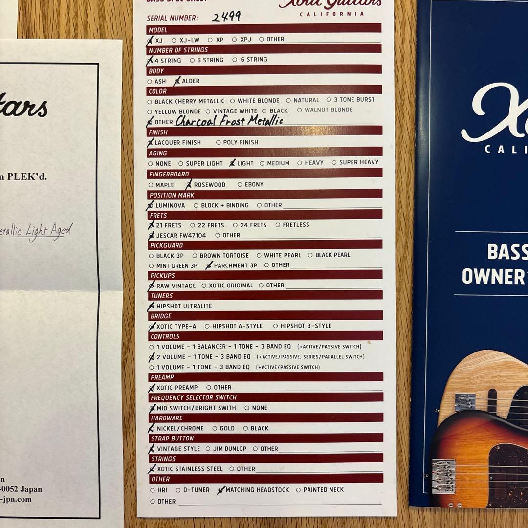 ベース Xotic XJ-1T 4st charcoal frost llic