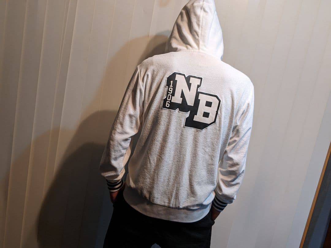 ニューバランス　ゴルフ　フルジップ　パーカー　パイル地　ボーダー　ジャケット　白