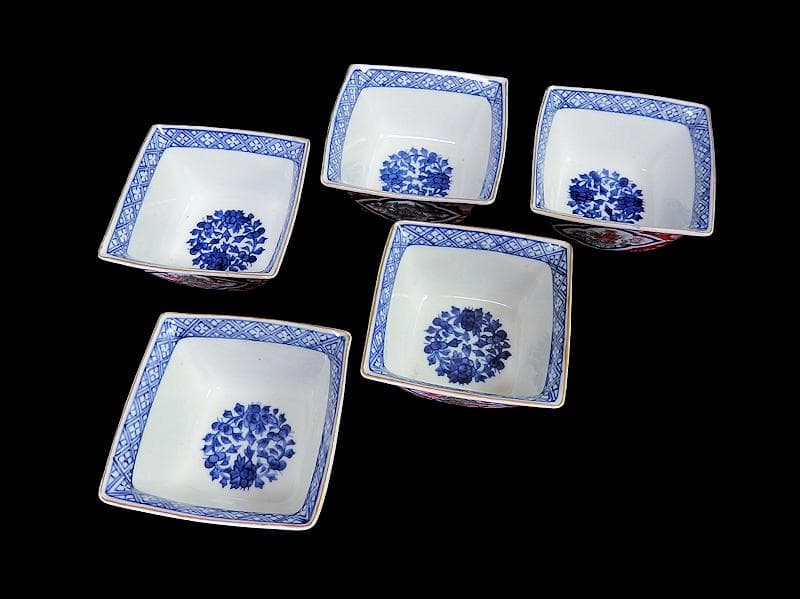 大聖寺伊万里　唐獅子牡丹の図　四方角向付　５客　N1114AS-CZy