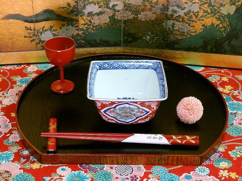 大聖寺伊万里　唐獅子牡丹の図　四方角向付　５客　N1114AS-CZy