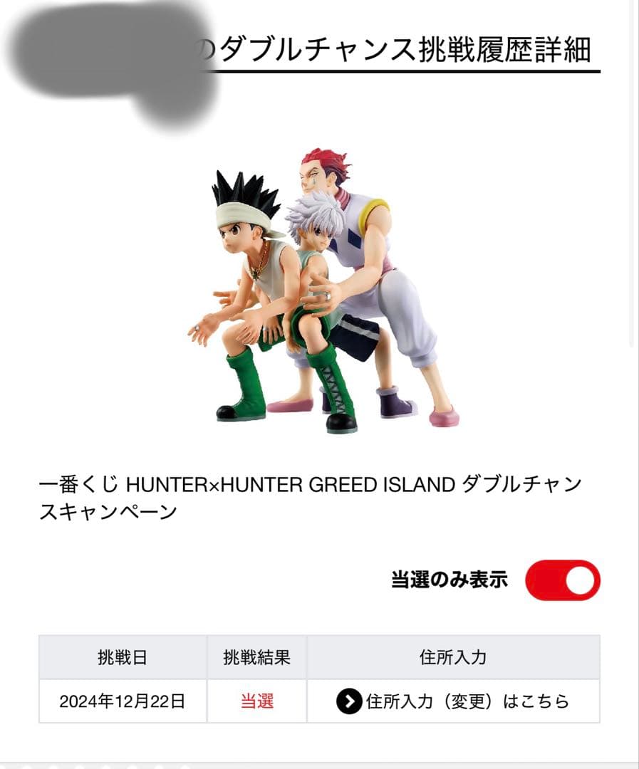 【全世界限定50個】ハンターハンター　一番くじ　ダブルアップチャンス　フィギュア