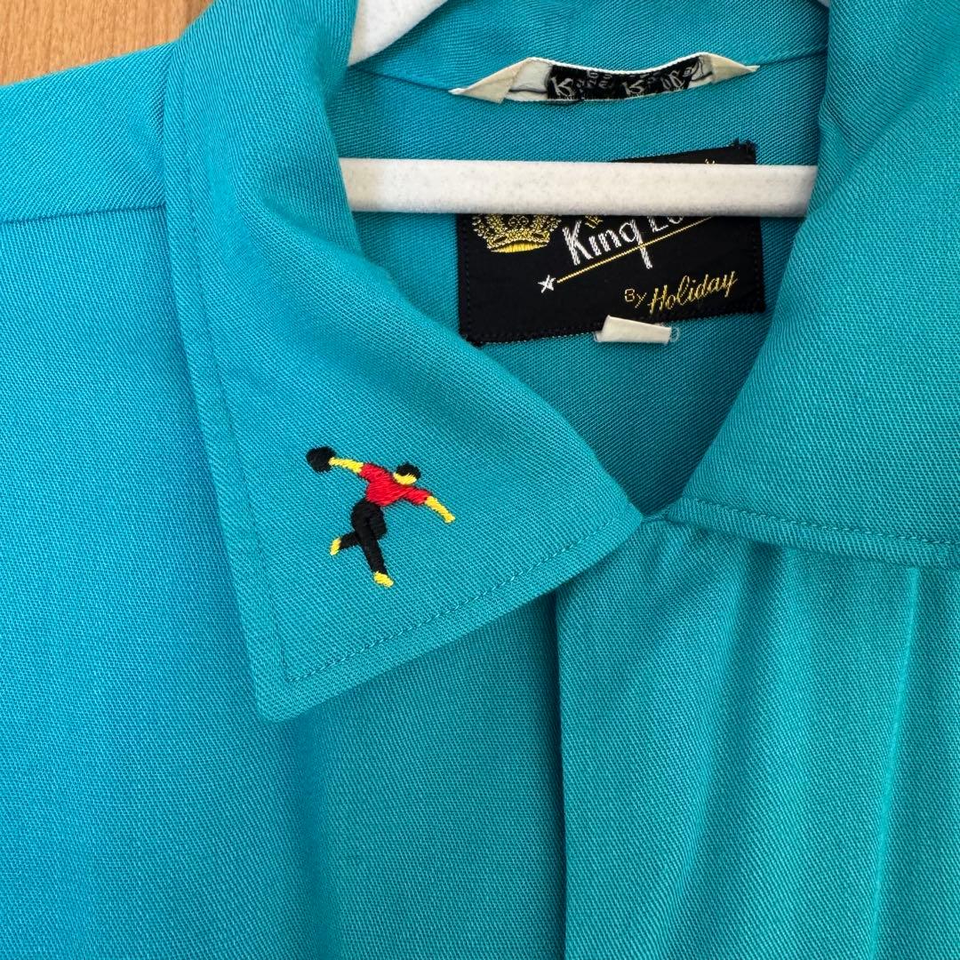 50s 長袖 レーヨン ボーリングシャツ チェーンステッチ アメ車