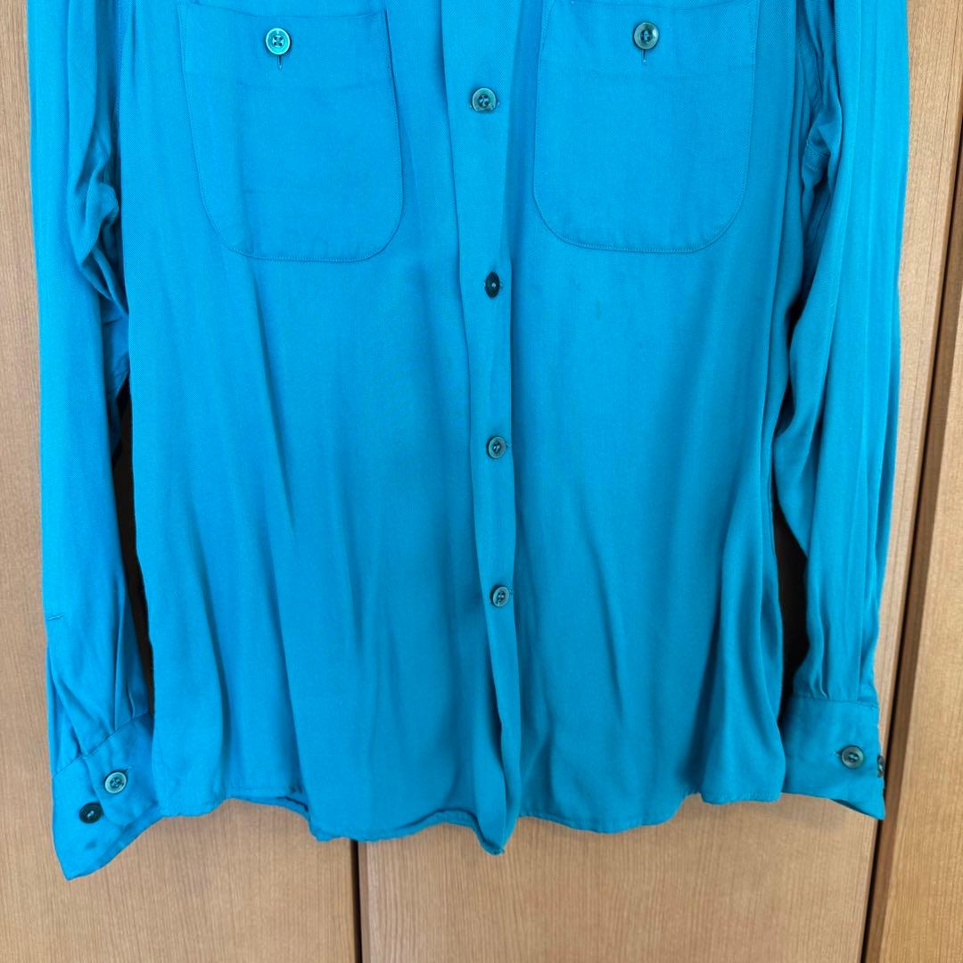 50s 長袖 レーヨン ボーリングシャツ チェーンステッチ アメ車