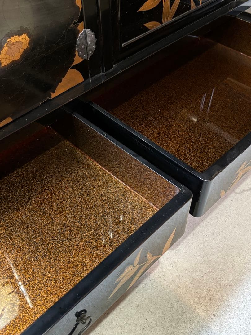 セール　井波唯志　輪島塗　梨地　蒔絵　牡丹　茶棚　金蒔絵　細密　螺鈿　日展作家