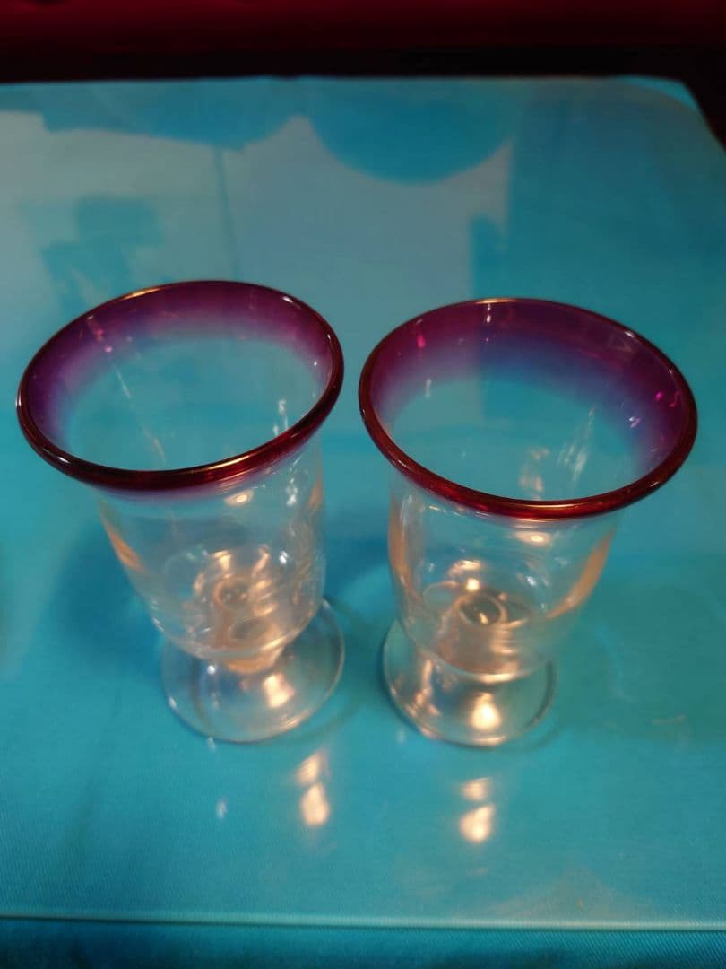 氷コップ 乳白色 吹きガラス 大正ロマン レトロ 赤 5個セット