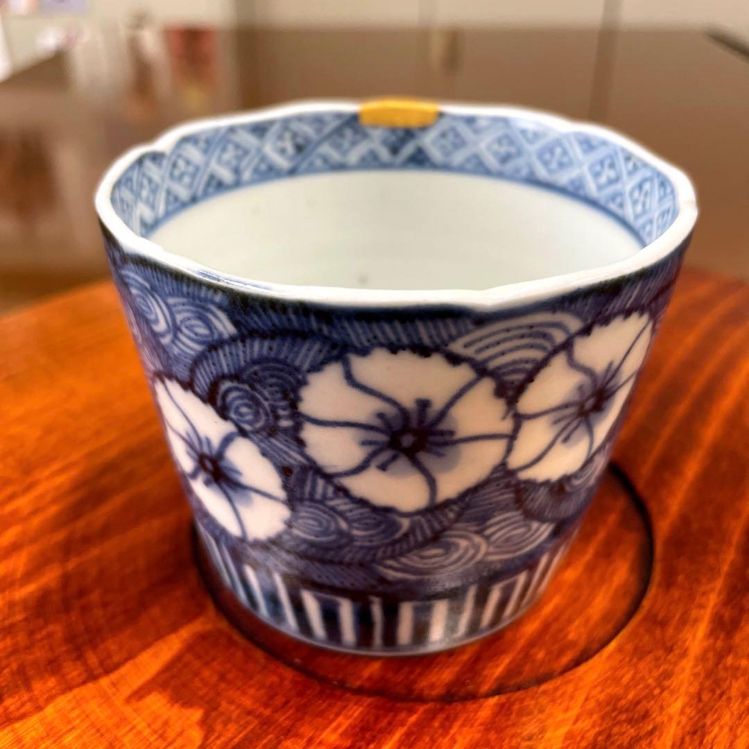 古伊万里　 蕎麦猪口　金継ぎ　美品　江戸初期　なでしこ　間下紗卍金継ぎ
