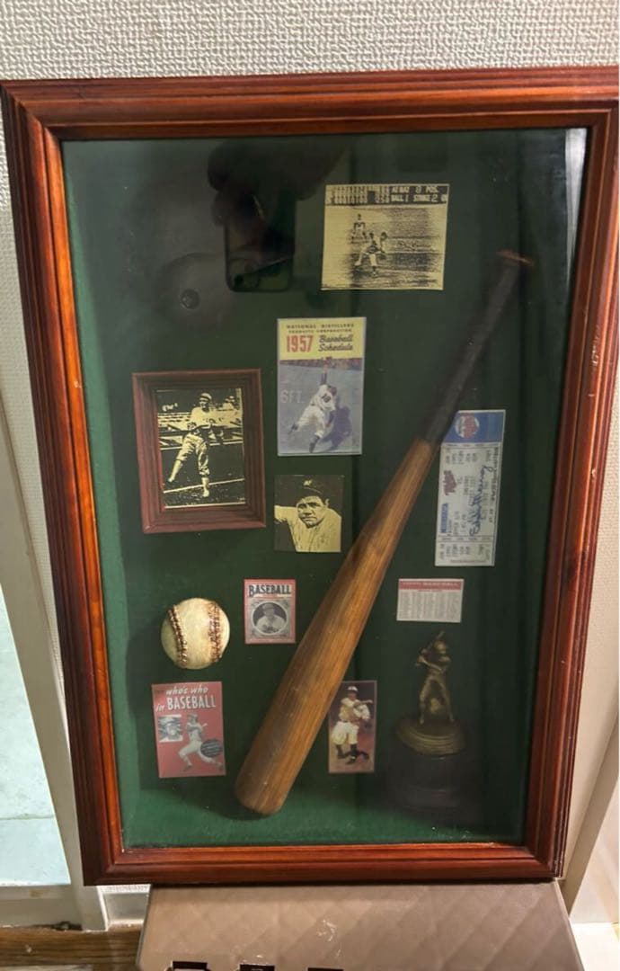 レトロ品 大リーグ ガラス額入り 記念品 ベーブ・ルース 1957