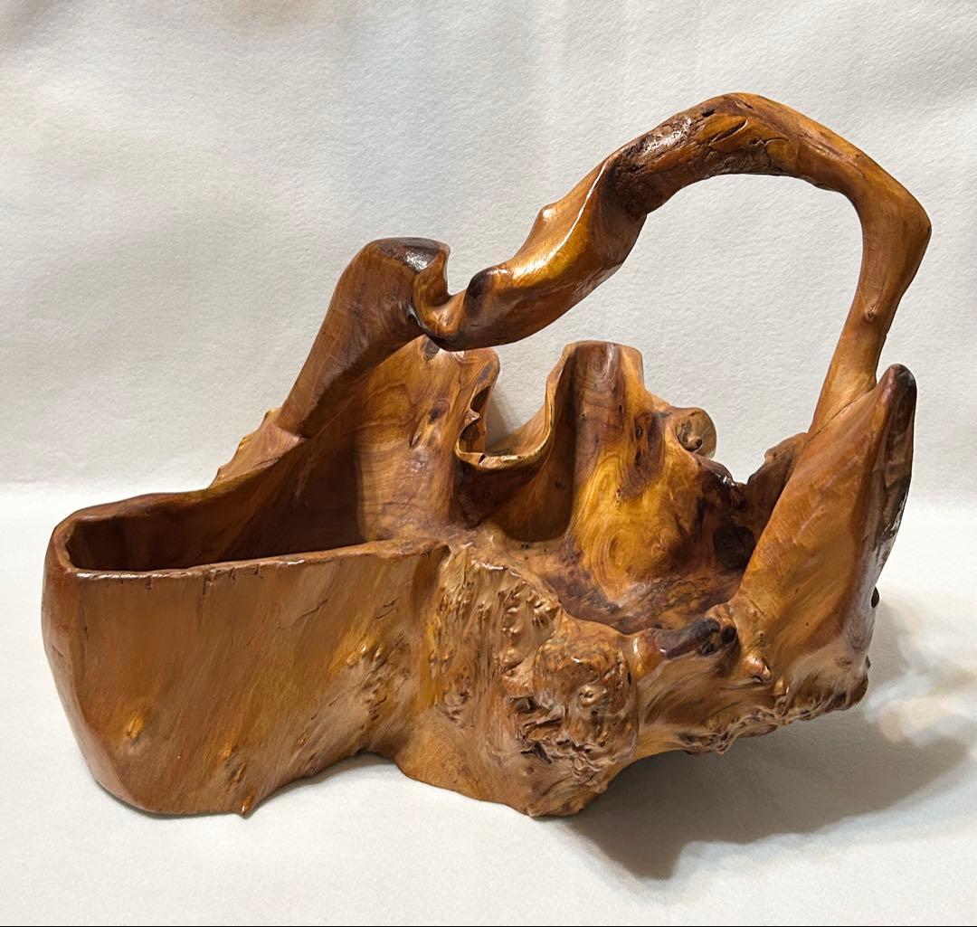 刳り貫き バスケット 籠 くりぬき 木製 工芸 木工芸