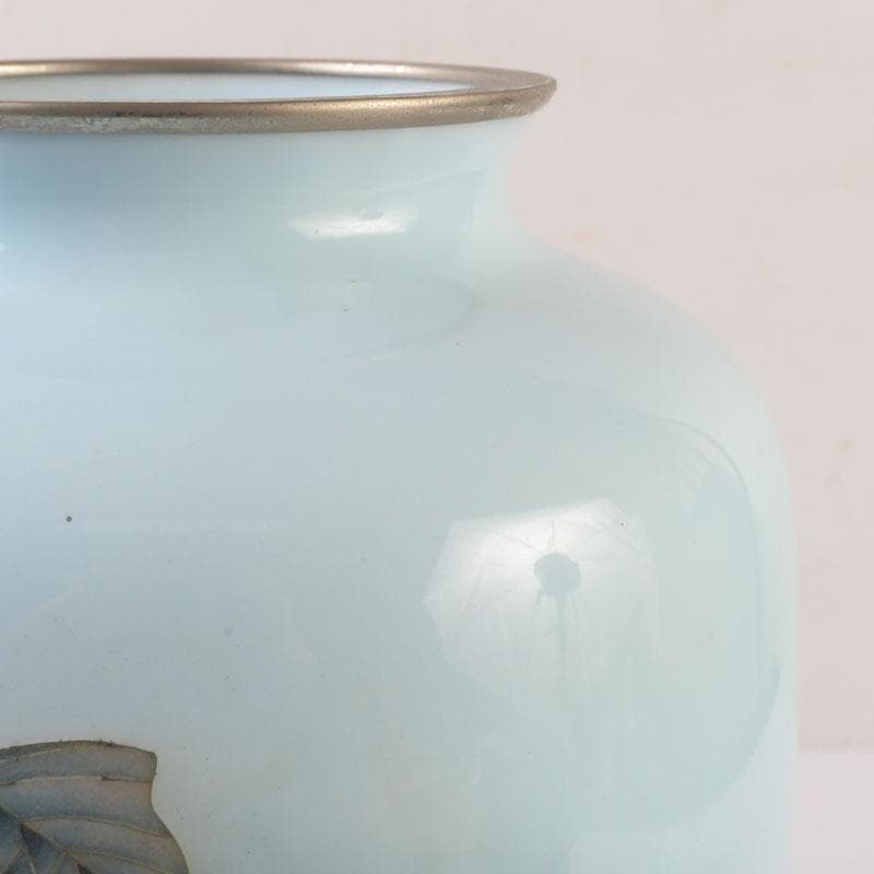 七宝焼　水色釉　双魚文　花瓶　V　9884